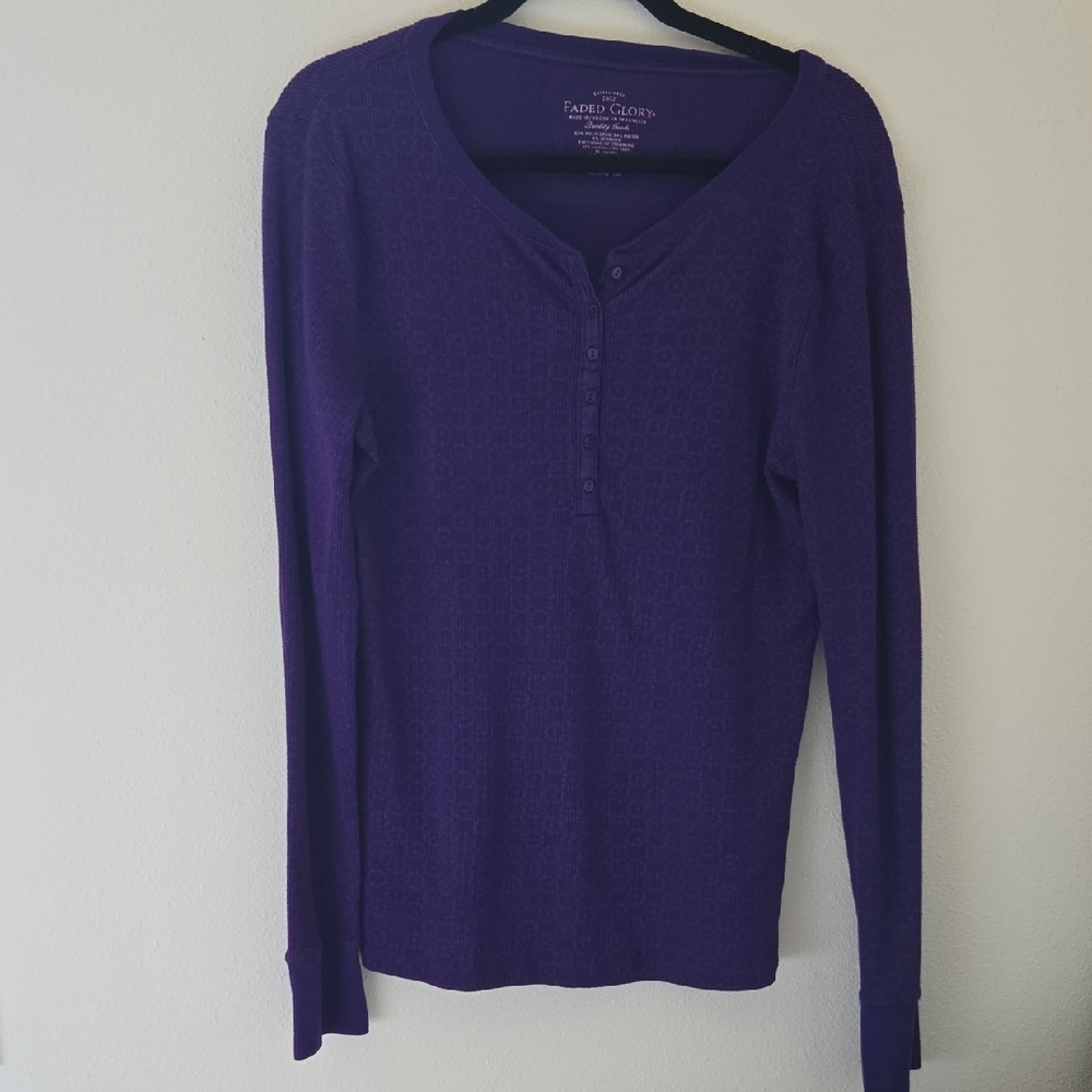 Faded Glory Women's Deep Purple Long Sleeve Henley